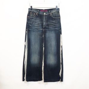 No-Lita Denim Midi Skirt Silk Trim Slits 40